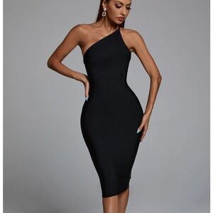Bella Barnett Janan One Shoulder Midi Cocktail Dress - Black